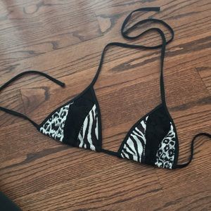Animal Print and Lace Triangle Bikini Top